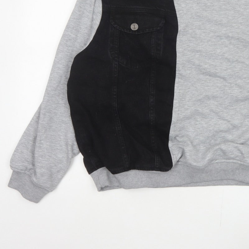 BoohooMAN Men’s Grey Black Panel Sweatshirt XL Crew Neck Pullover