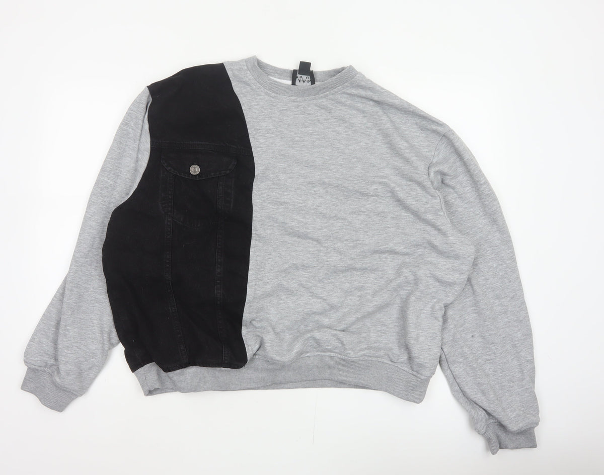 BoohooMAN Men’s Grey Black Panel Sweatshirt XL Crew Neck Pullover