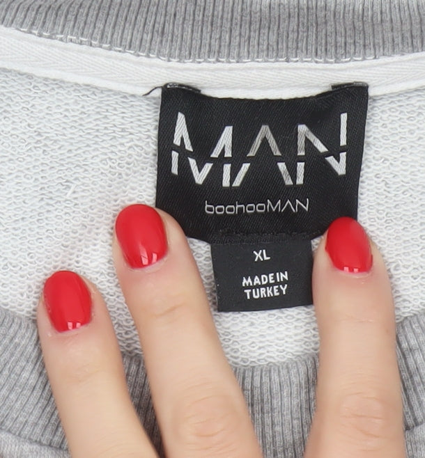 BoohooMAN Men’s Grey Black Panel Sweatshirt XL Crew Neck Pullover