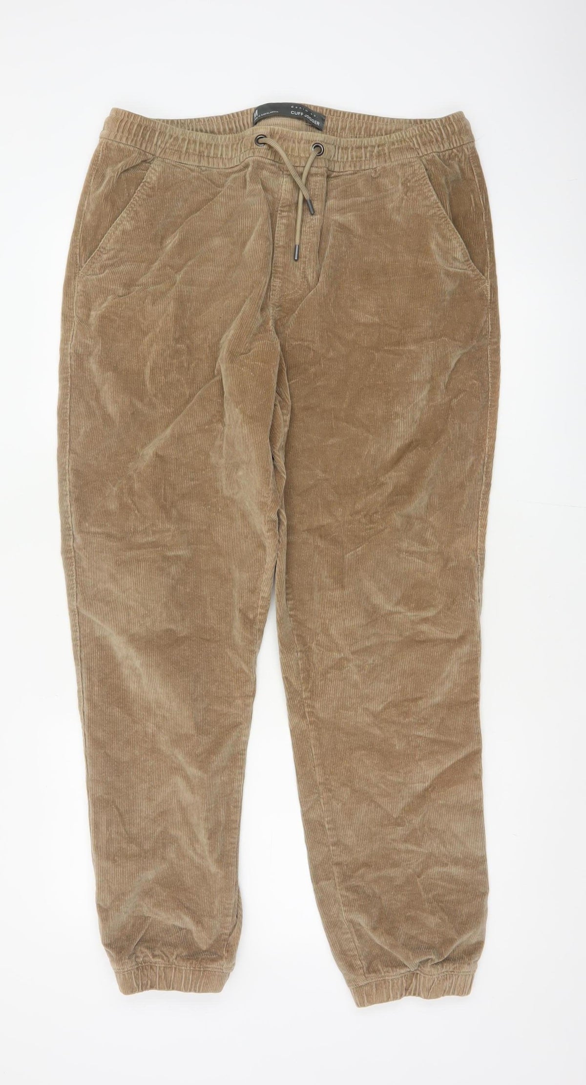 Denim Co. Men’s Beige M Corduroy Cuff Jogger Trousers Drawstring