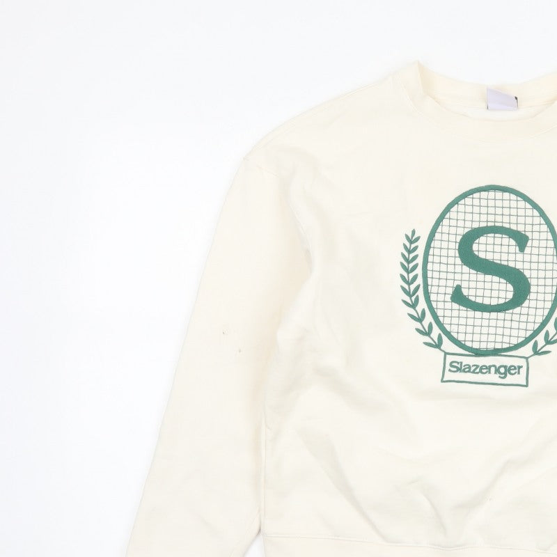 Slazenger Women’s Ivory UK 10 Pullover Sweatshirt Tennis Logo Cotton Blend