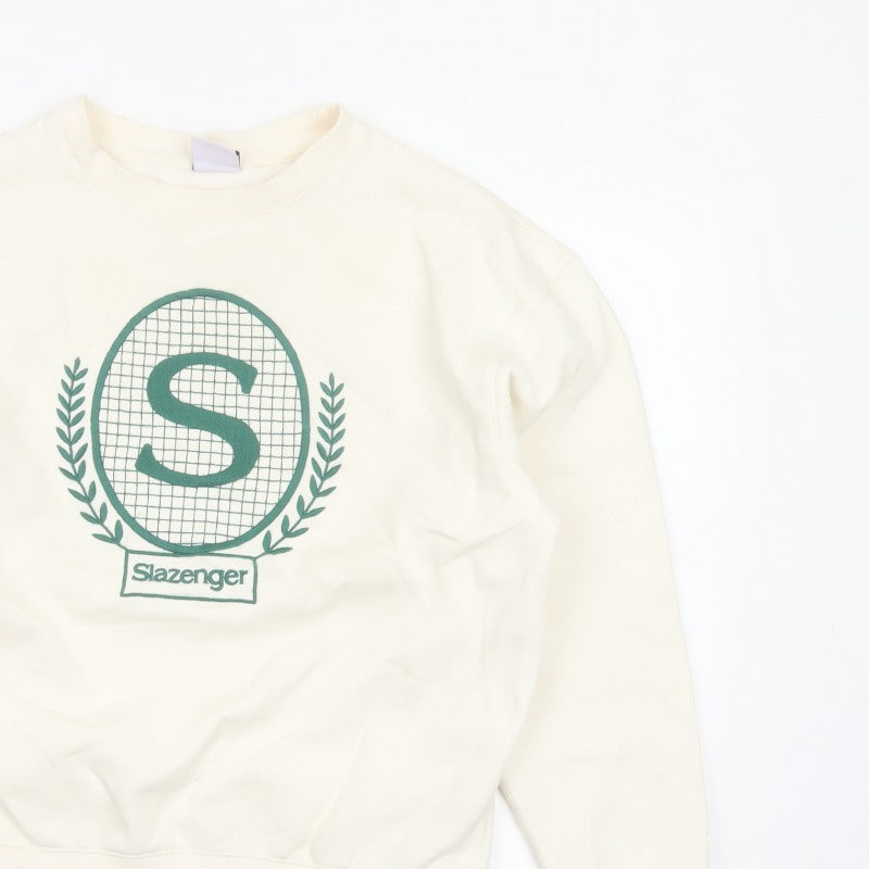 Slazenger Women’s Ivory UK 10 Pullover Sweatshirt Tennis Logo Cotton Blend