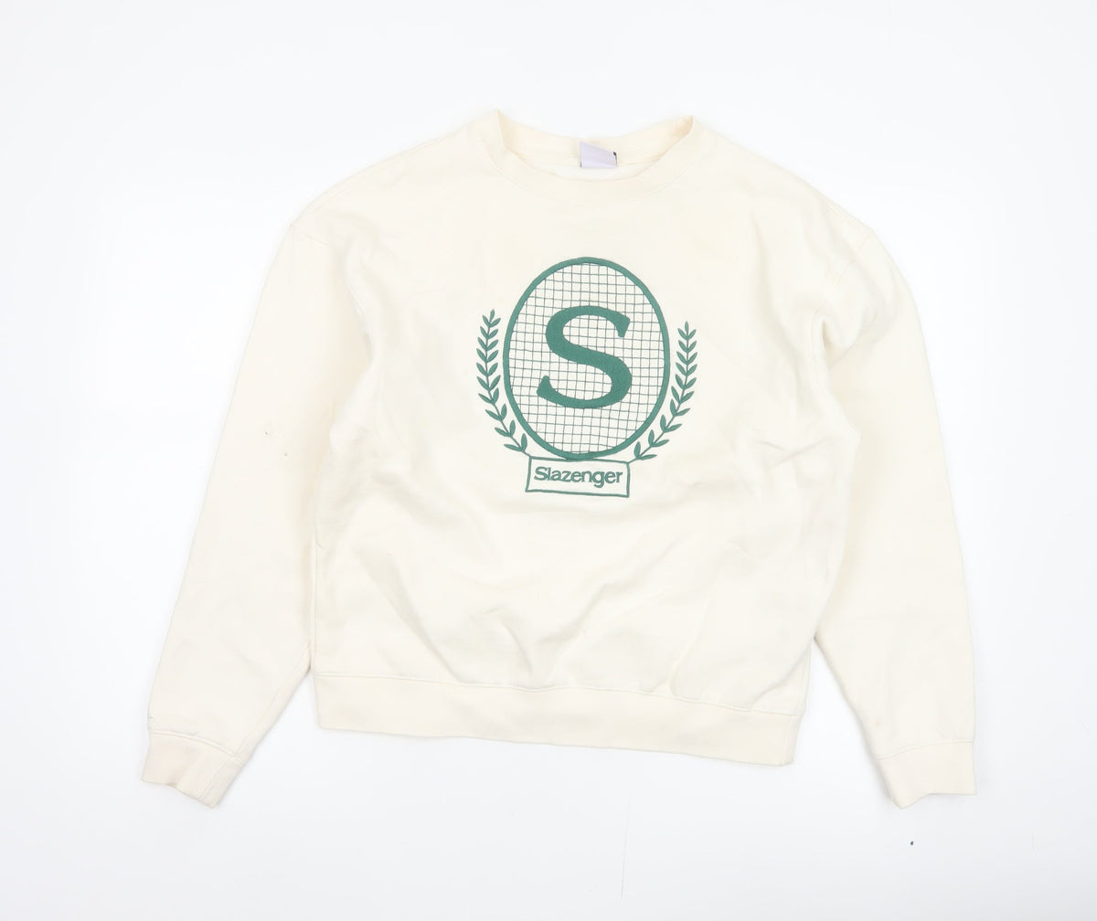 Slazenger Women’s Ivory UK 10 Pullover Sweatshirt Tennis Logo Cotton Blend