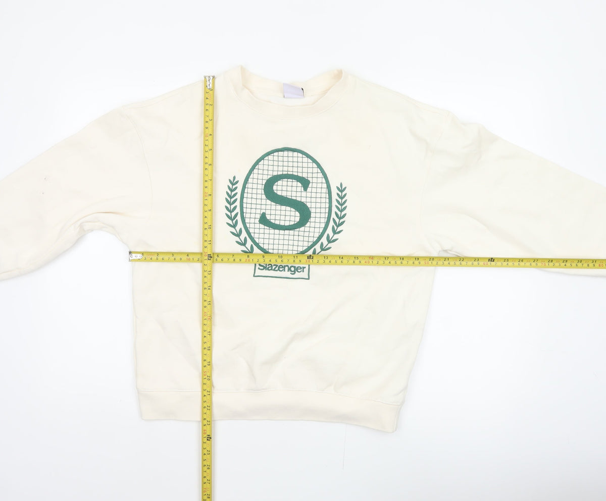 Slazenger Women’s Ivory UK 10 Pullover Sweatshirt Tennis Logo Cotton Blend