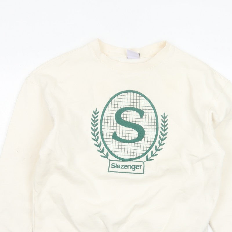 Slazenger Women’s Ivory UK 10 Pullover Sweatshirt Tennis Logo Cotton Blend