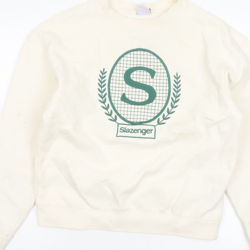Slazenger Women’s Ivory UK 10 Pullover Sweatshirt Tennis Logo Cotton Blend