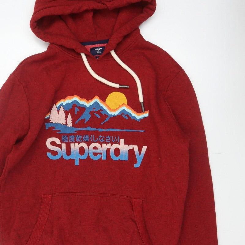 Superdry Men’s Red L Pullover Hoodie Mountain Graphic Fleece