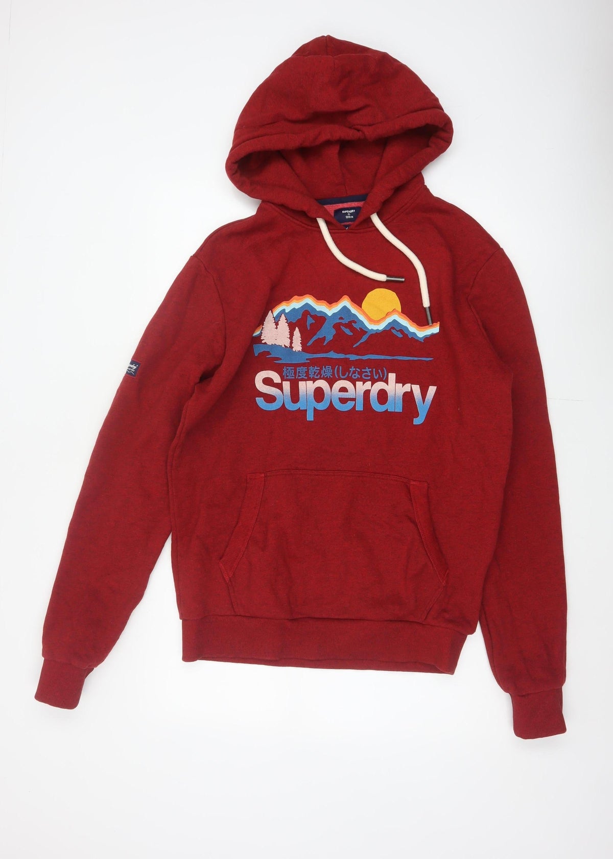 Superdry Men’s Red L Pullover Hoodie Mountain Graphic Fleece