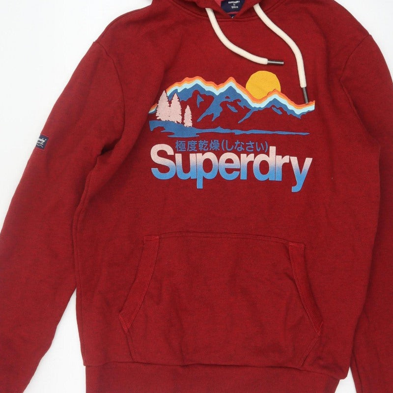 Superdry Men’s Red L Pullover Hoodie Mountain Graphic Fleece