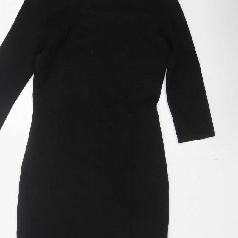 Hush Women’s Black Size 6 Midi Pencil Dress Boat Neck Stretch
