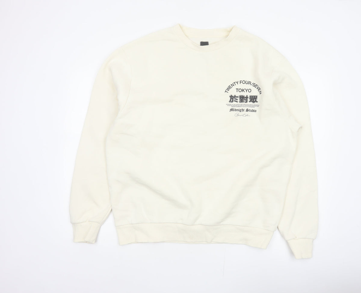River Island Men Ivory L Tokyo Graphic Print Crew Neck Sweatshirt