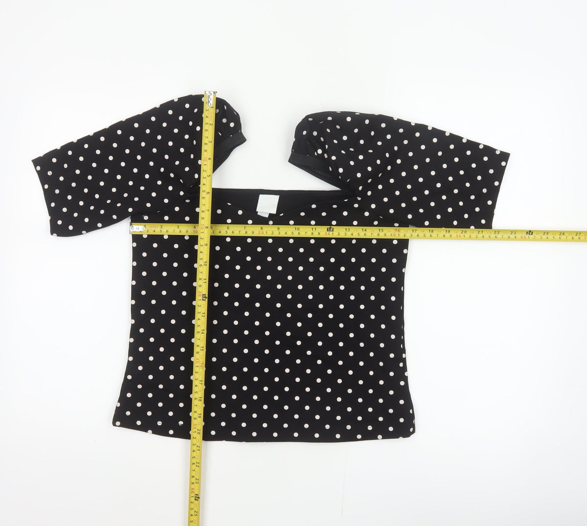 H&M Women Black M Basic Polka Dot Square Neck Puff Sleeve Blouse