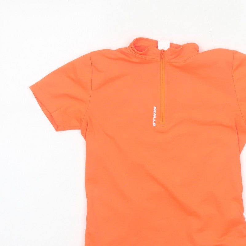 B'TWIN Boys Orange 8 Years Cycling Jersey 1/4 Zip Short Sleeve