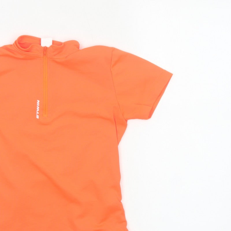 B'TWIN Boys Orange 8 Years Cycling Jersey 1/4 Zip Short Sleeve