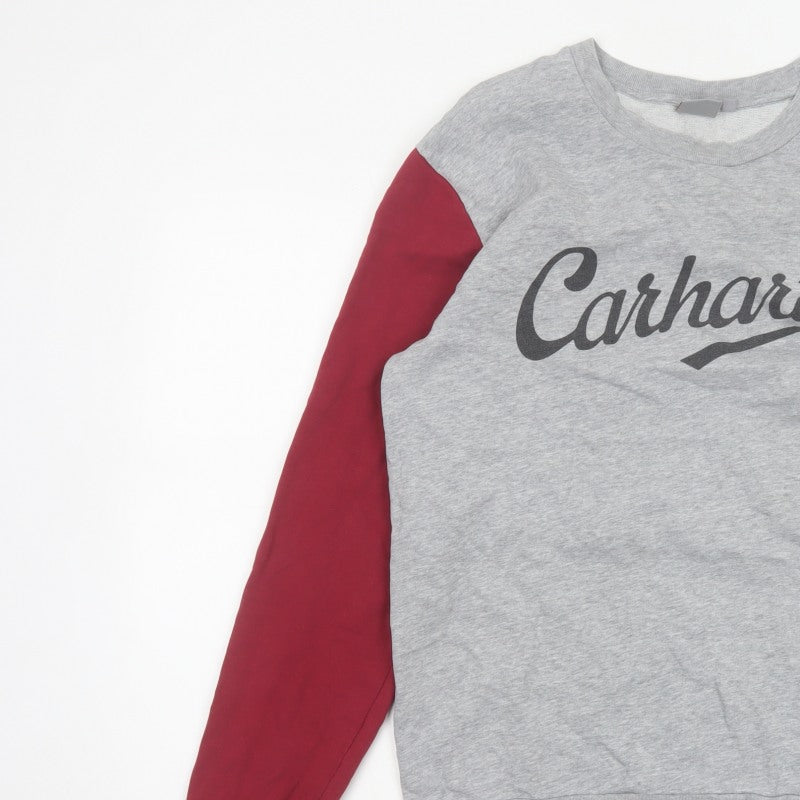 Carhartt Men Grey Burgundy M Pullover Logo Crew Neck Sweatshirt