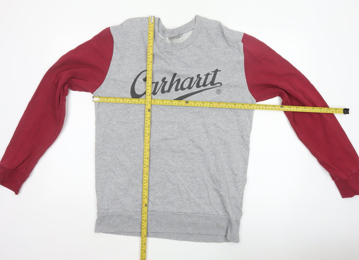 Carhartt Men Grey Burgundy M Pullover Logo Crew Neck Sweatshirt