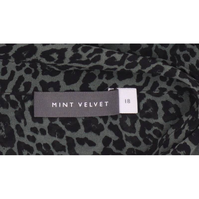 Mint Velvet Women Green Leopard Print Button-Up Blouse Size 18 Long Sleeve
