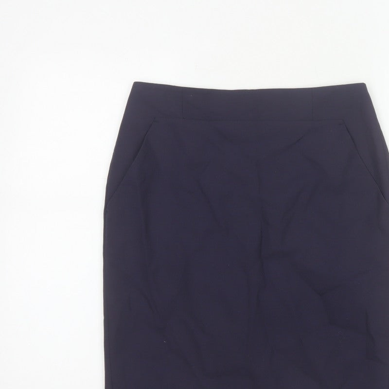 Hobbs NW3 Women Navy UK 8 Wool Pencil Knee Skirt Pockets