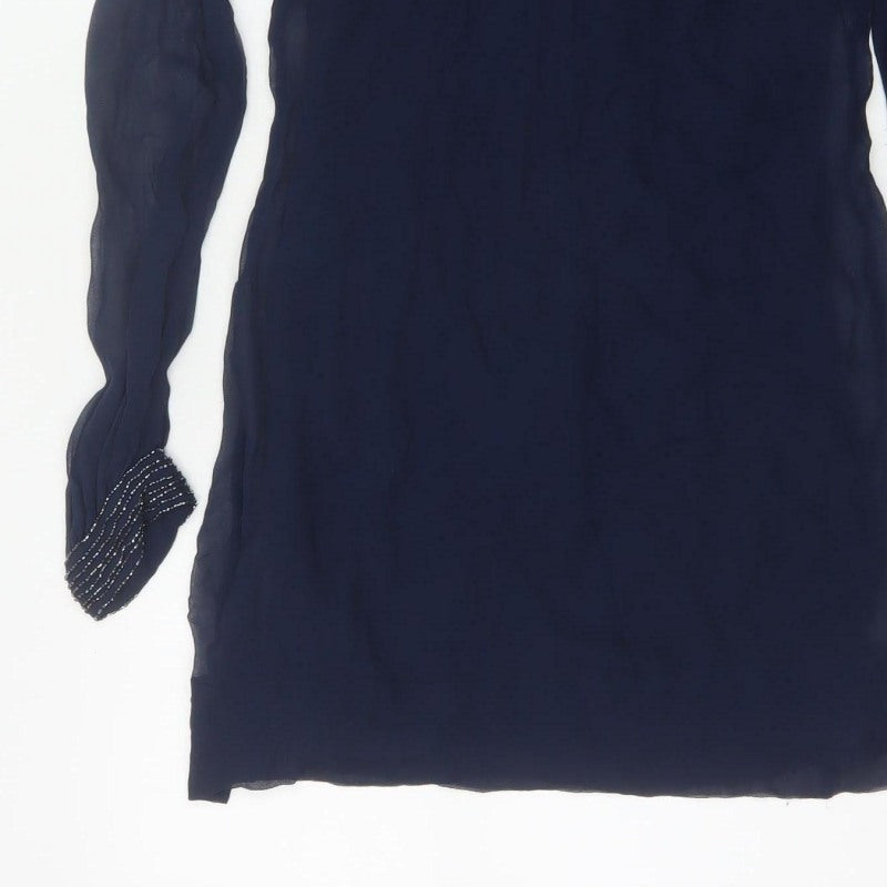French Connection Women Blue UK 12 Beaded Chiffon Shift Dress