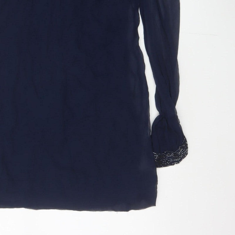 French Connection Women Blue UK 12 Beaded Chiffon Shift Dress