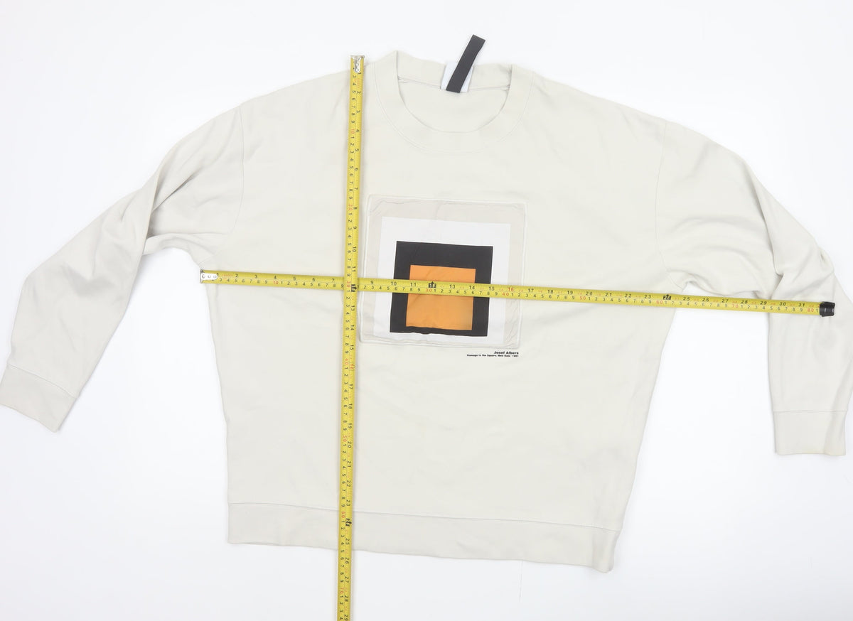 Zara Men Ivory M Pullover Sweatshirt Josef Albers Graphic Art Cotton