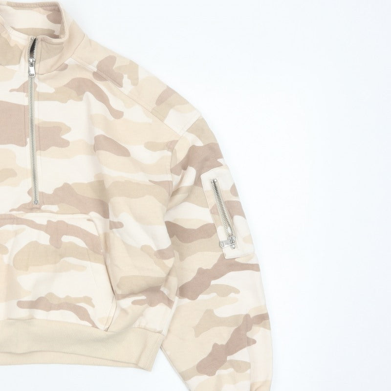 H&M Divided Women’s Beige Camo Quarter Zip Sweatshirt Size S