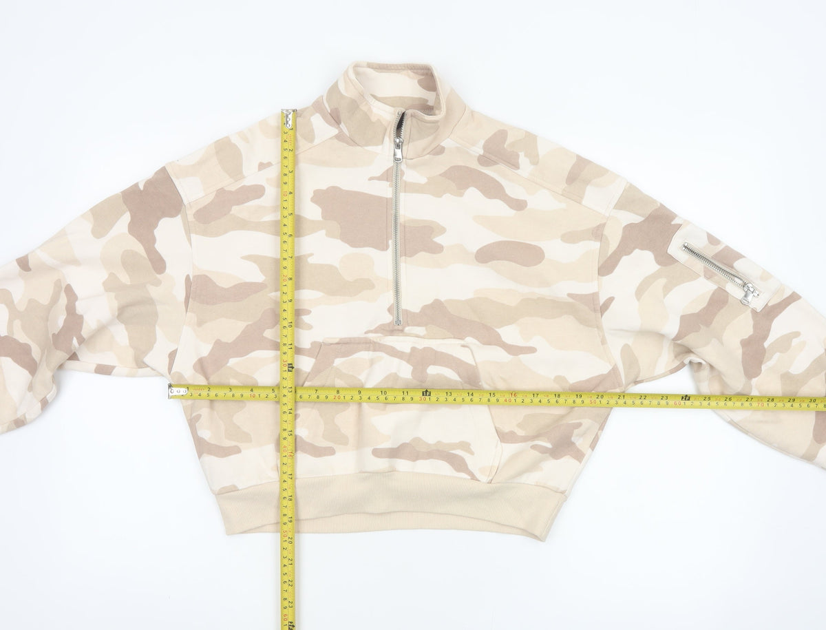 H&M Divided Women’s Beige Camo Quarter Zip Sweatshirt Size S