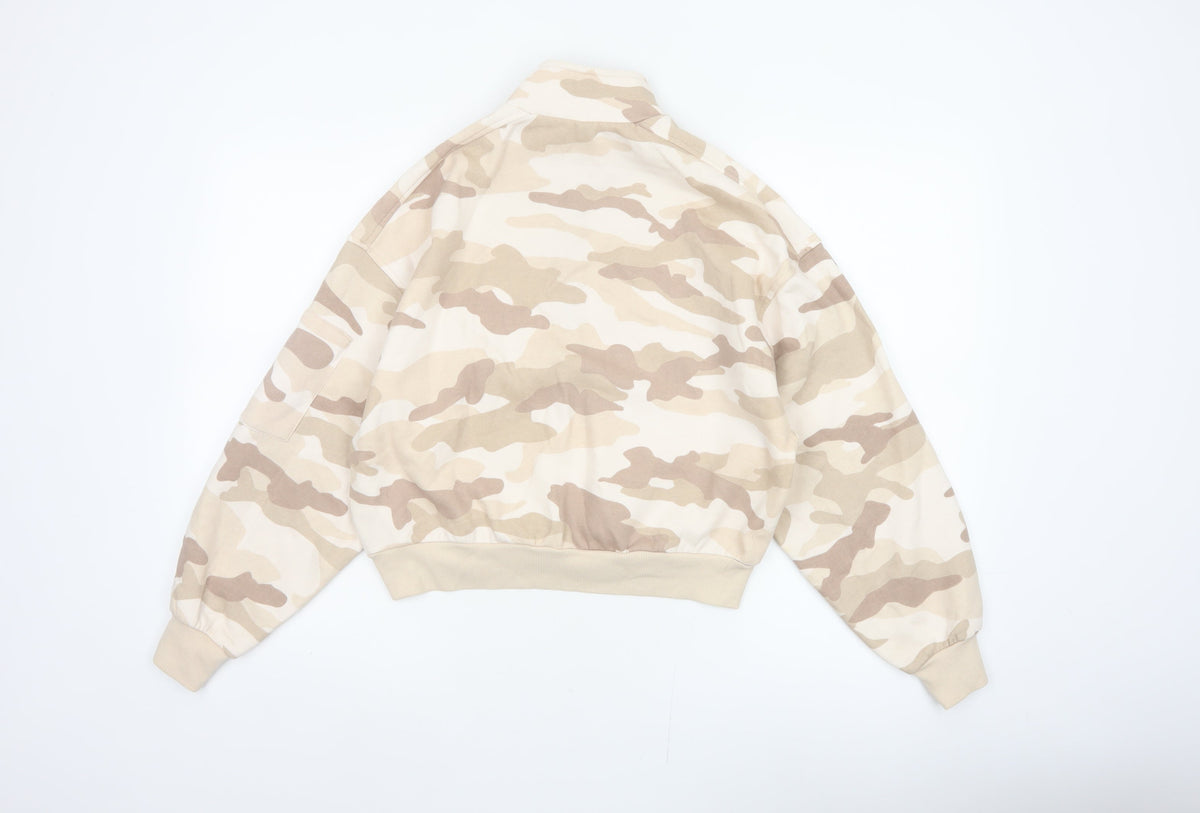H&M Divided Women’s Beige Camo Quarter Zip Sweatshirt Size S