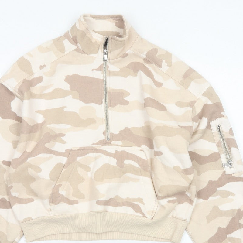 H&M Divided Women’s Beige Camo Quarter Zip Sweatshirt Size S