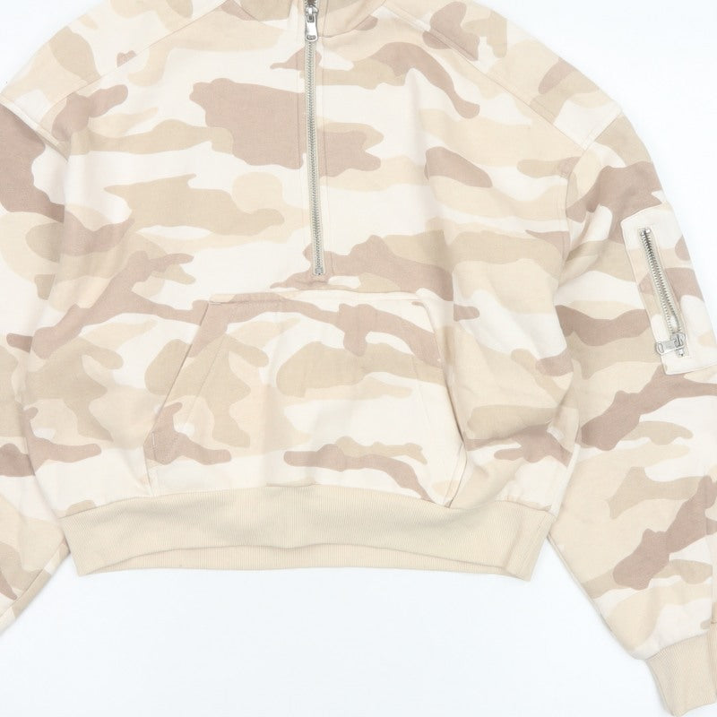 H&M Divided Women’s Beige Camo Quarter Zip Sweatshirt Size S