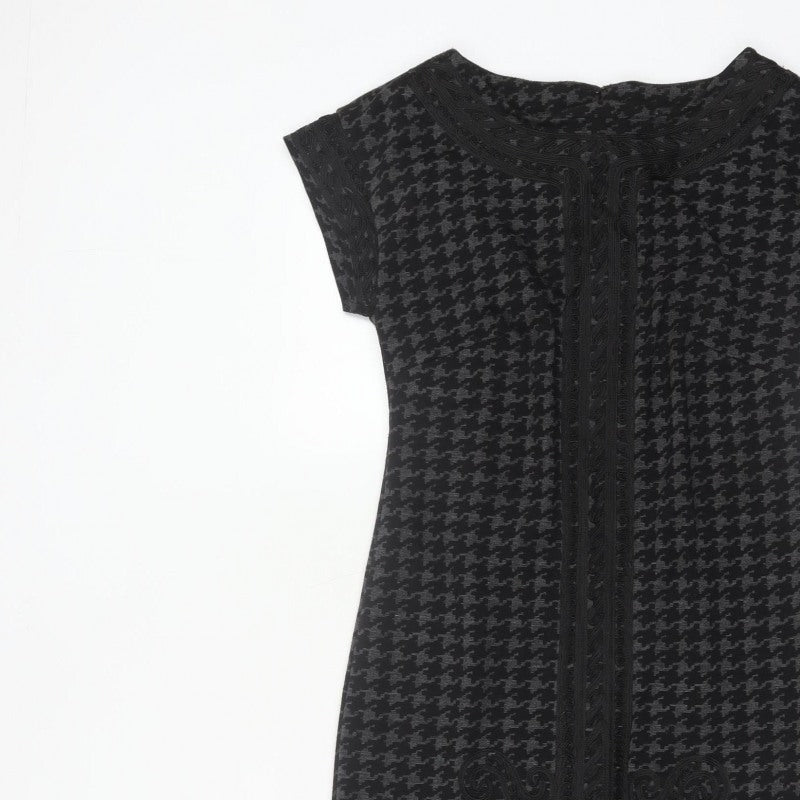 Linea Women Black Grey UK 8 Sheath Knee Dress Houndstooth