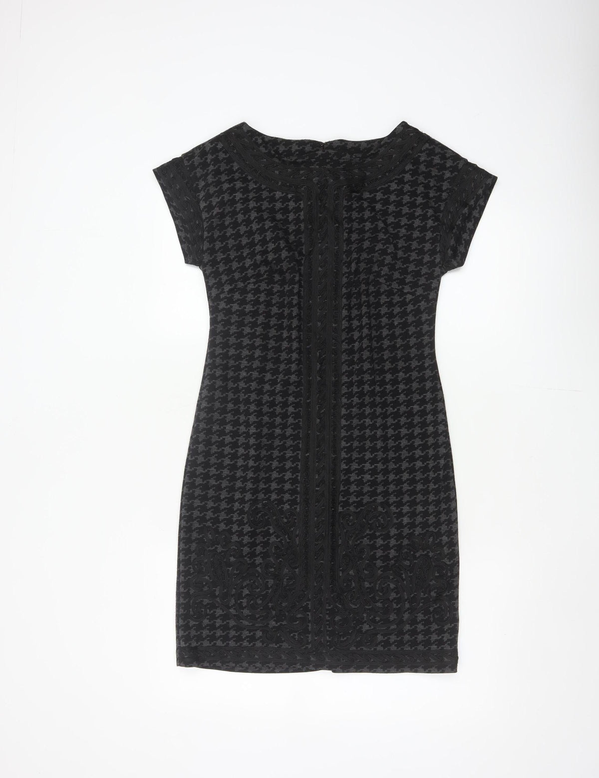 Linea Women Black Grey UK 8 Sheath Knee Dress Houndstooth