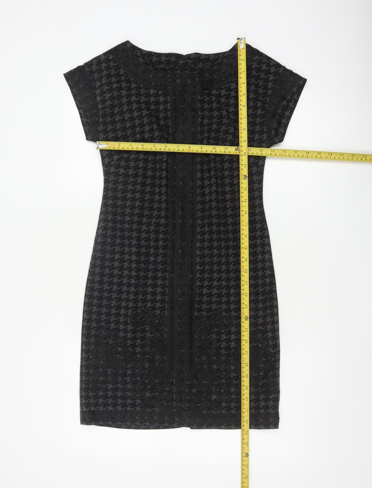 Linea Women Black Grey UK 8 Sheath Knee Dress Houndstooth