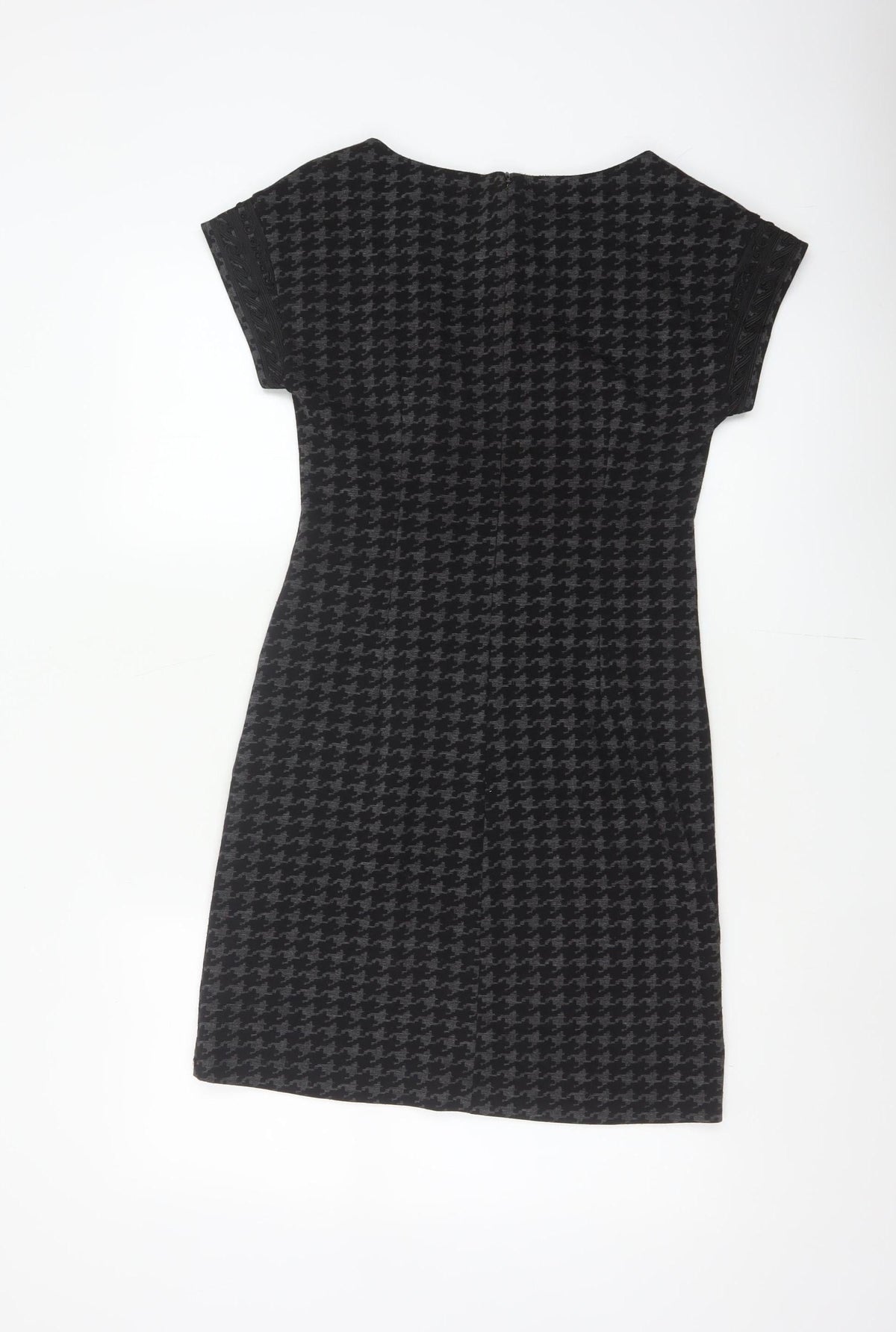 Linea Women Black Grey UK 8 Sheath Knee Dress Houndstooth