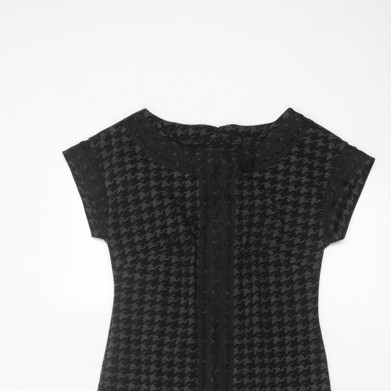 Linea Women Black Grey UK 8 Sheath Knee Dress Houndstooth