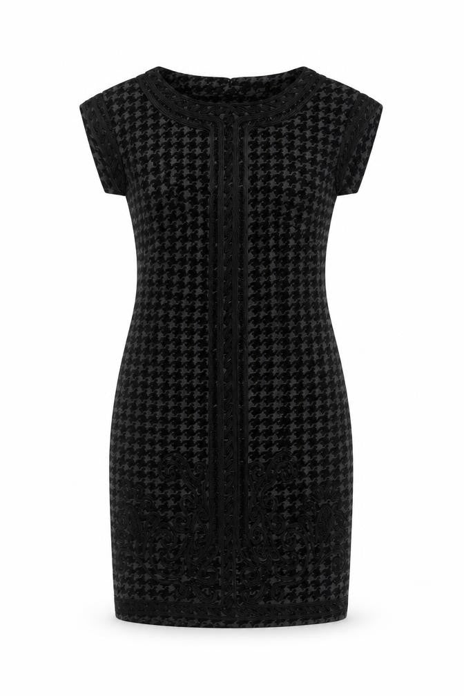 Linea Women Black Grey UK 8 Sheath Knee Dress Houndstooth