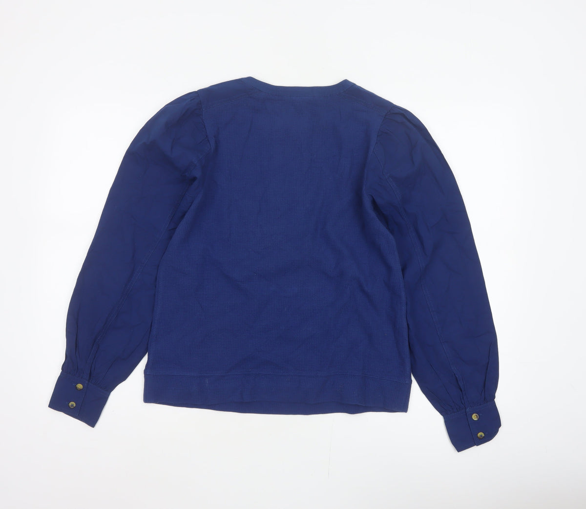 White Stuff Women Blue UK 10 Knit Cotton Puff Sleeve Button Blouse