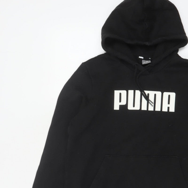 Puma Women Black L Pullover Hoodie Logo Graphic Kangaroo Pocket
