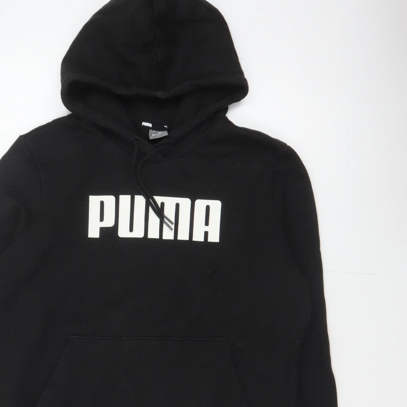 Puma Women Black L Pullover Hoodie Logo Graphic Kangaroo Pocket