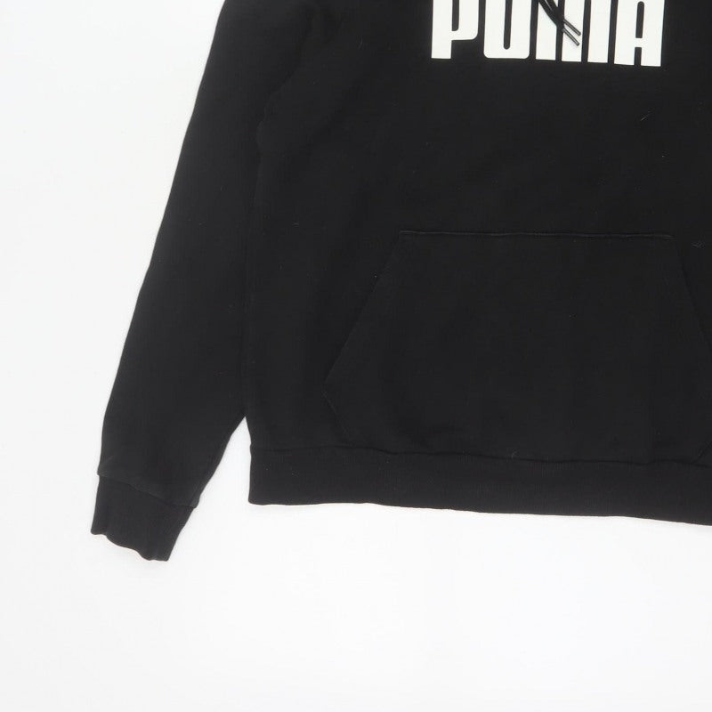 Puma Women Black L Pullover Hoodie Logo Graphic Kangaroo Pocket