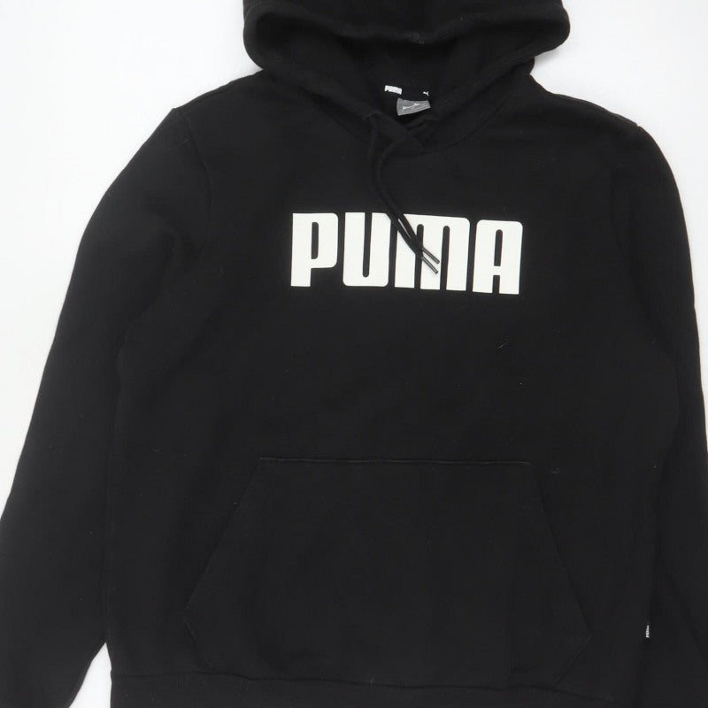 Puma Women Black L Pullover Hoodie Logo Graphic Kangaroo Pocket