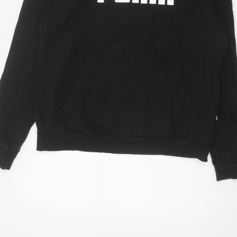 Puma Women Black L Pullover Hoodie Logo Graphic Kangaroo Pocket