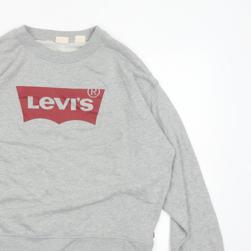 Levi's Women Grey L Pullover Sweatshirt Red Logo Crew Neck