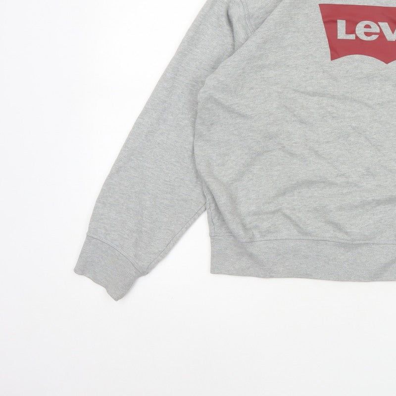 Levi's Women Grey L Pullover Sweatshirt Red Logo Crew Neck