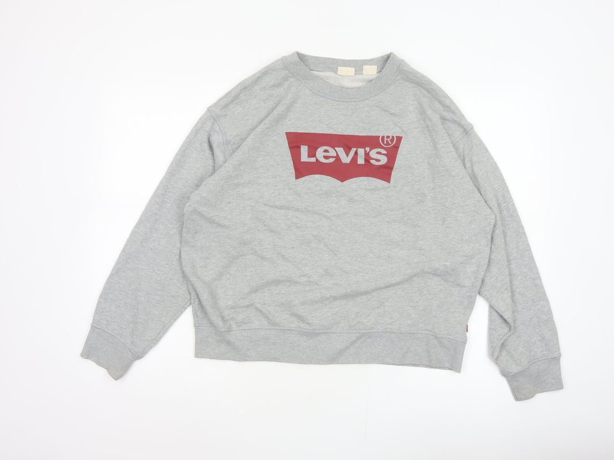 Levi's Women Grey L Pullover Sweatshirt Red Logo Crew Neck