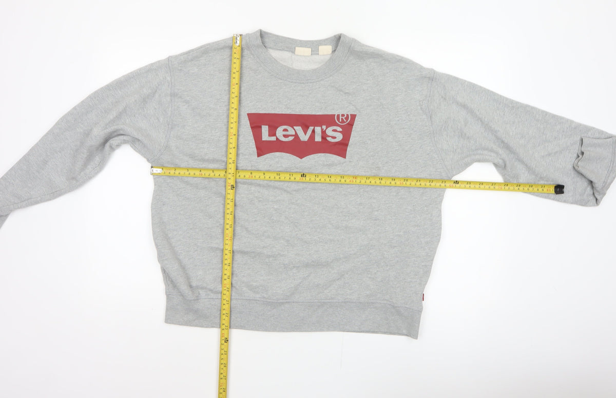Levi's Women Grey L Pullover Sweatshirt Red Logo Crew Neck