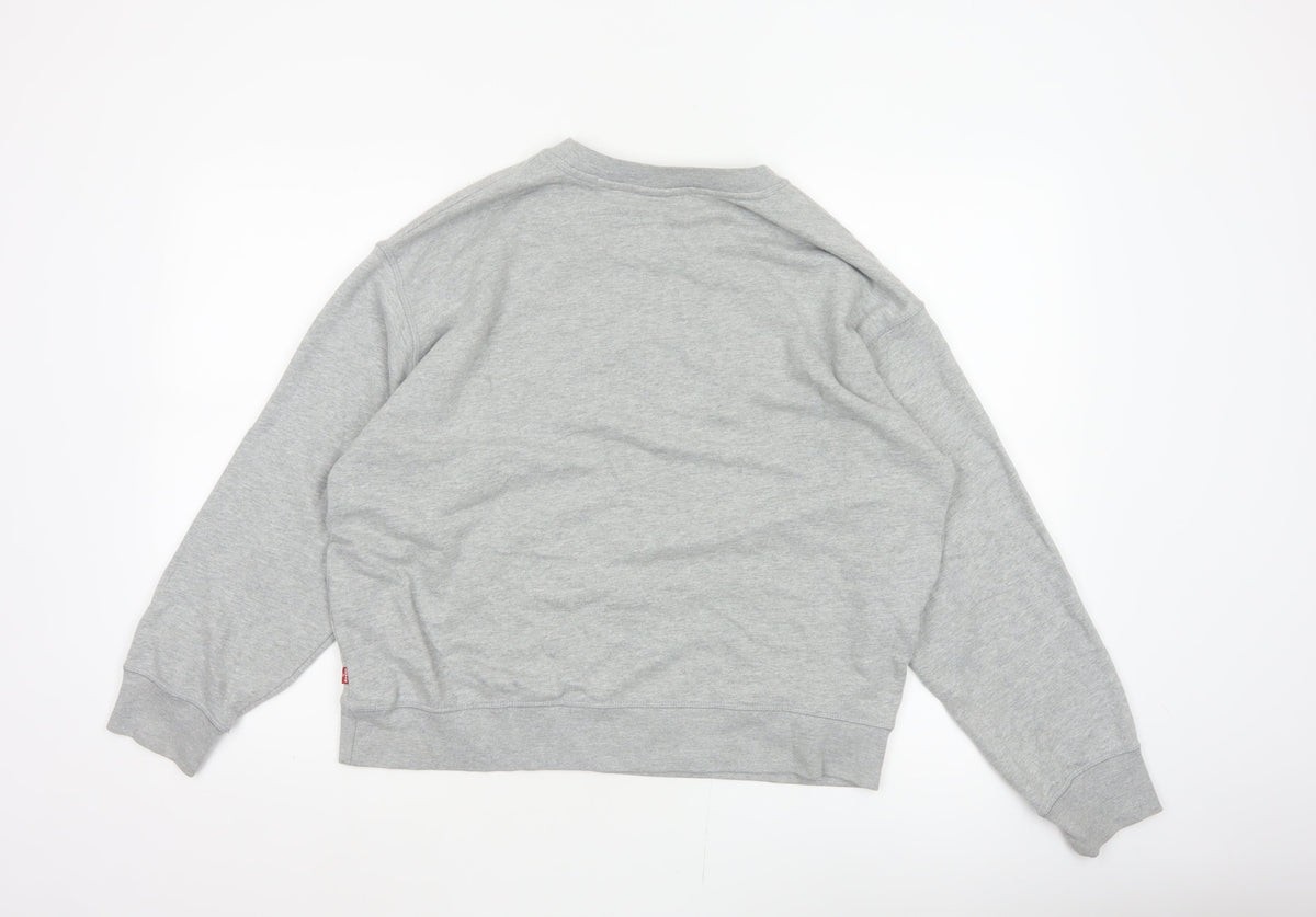 Levi's Women Grey L Pullover Sweatshirt Red Logo Crew Neck