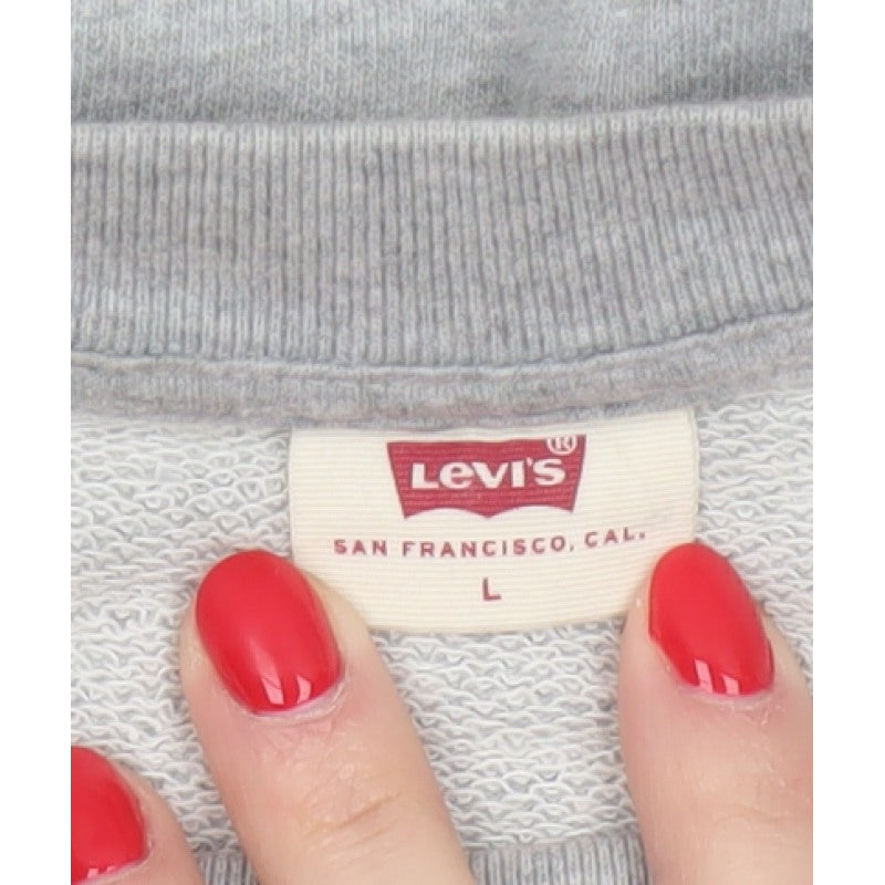 Levi's Women Grey L Pullover Sweatshirt Red Logo Crew Neck