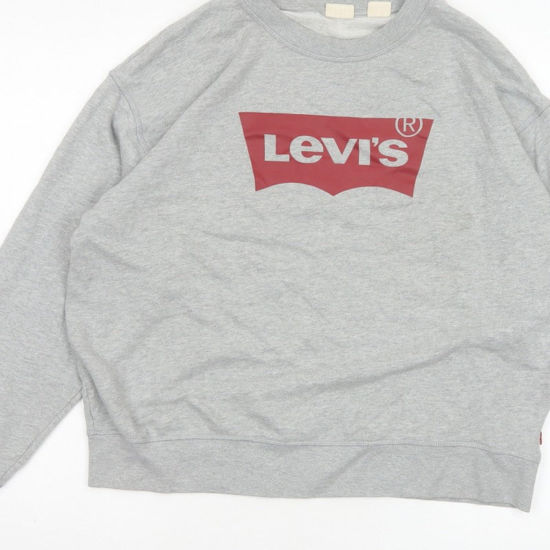 Levi's Women Grey L Pullover Sweatshirt Red Logo Crew Neck