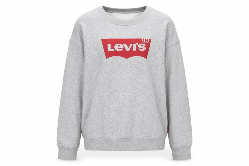Levi's Women Grey L Pullover Sweatshirt Red Logo Crew Neck